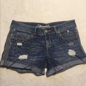 Aeropostale Embroidered Denim Midi Shorts